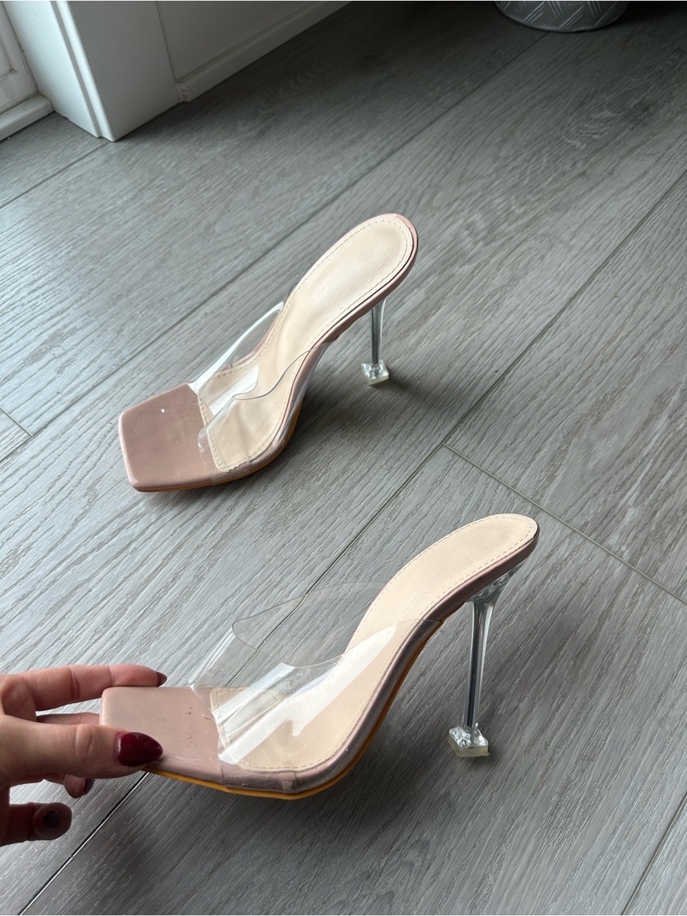 Fashion Nova Nude Clear Strap Stiletto Mules